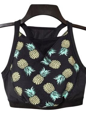 ZELOS XS Sports Bra High Neck Pineapple Print Removable Pads Activewear
